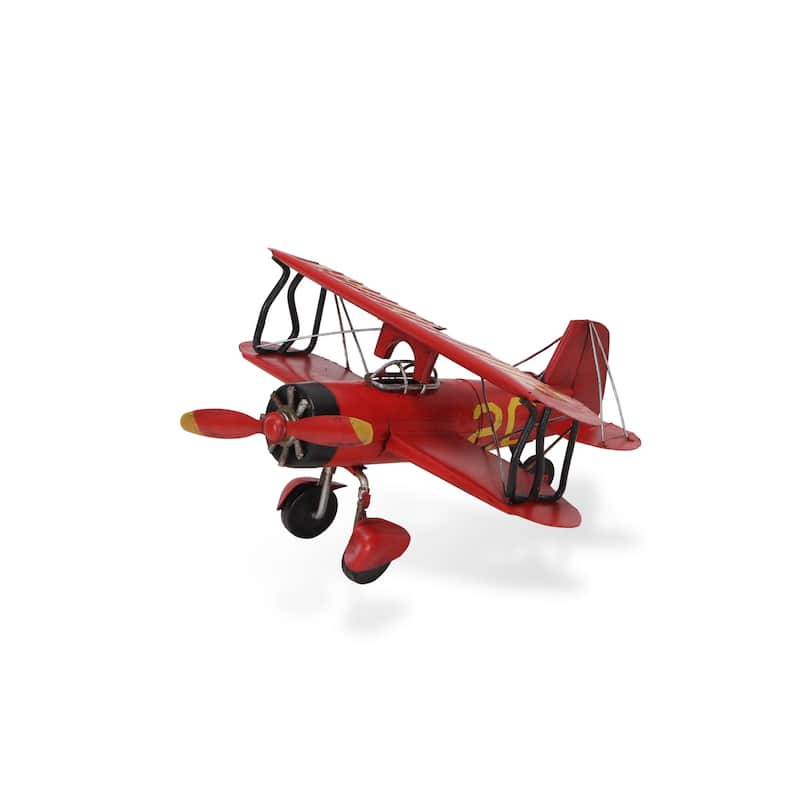 HomeRoots 5" Red and Black Metal Hand Painted 1933 G5 Bi Plane Model Airplane - 10' X '5' X '9