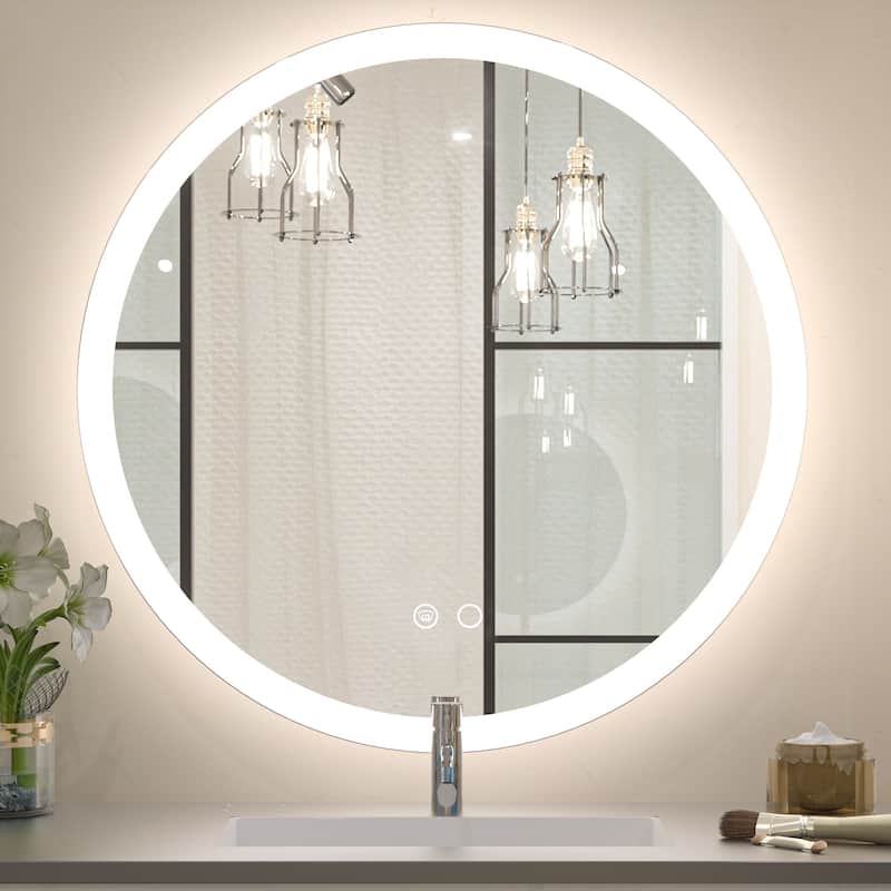 KEONJINN Round LED Frontlit Bathroom Vanity Wall Mirror 3 Colors, Anti-fog