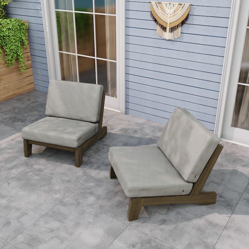Outdoor Teak Wood Armless Lounge Chair Set Loveseat with Cushions