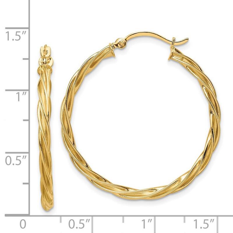Curata 14k Yellow Gold Polished Twisted Hoop Earrings - 33.75x32mm