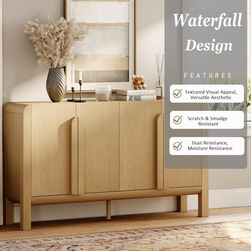 WAMPAT Mid-Century 63" Wood SideboardWAMPAT Buffet Cabinet With Storage, Modern Credenza With Doors And Adjustable Shelves