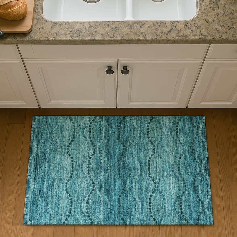 Premium Washable Super Soft Boho Stripes Mayfield Rug - Turquoise - 1'8" x 2'6"