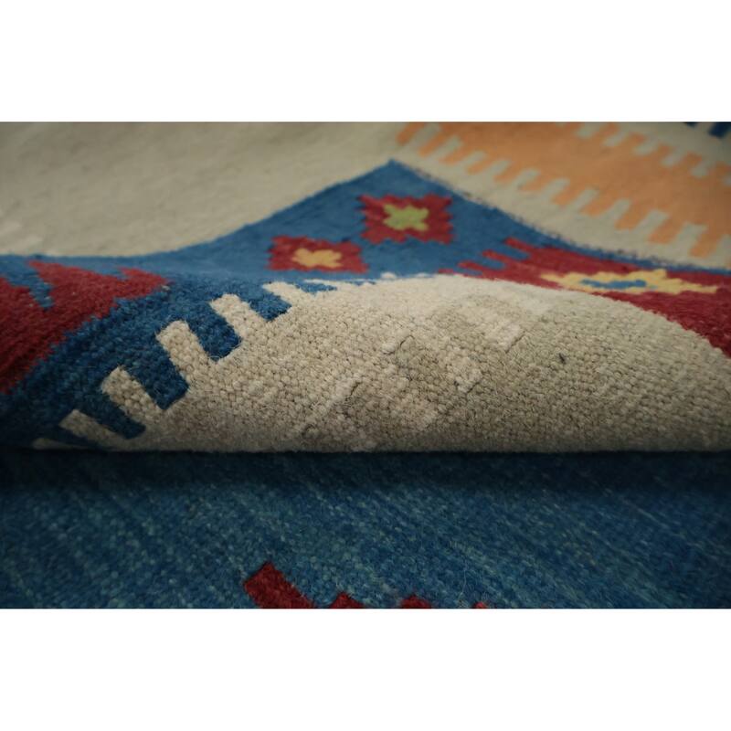 Hand Woven Oriental 100% Wool Carpet Southwestern Tribal Navy Blue & Blues Kilim Area Rug - 9' 11'' X 10' 0''