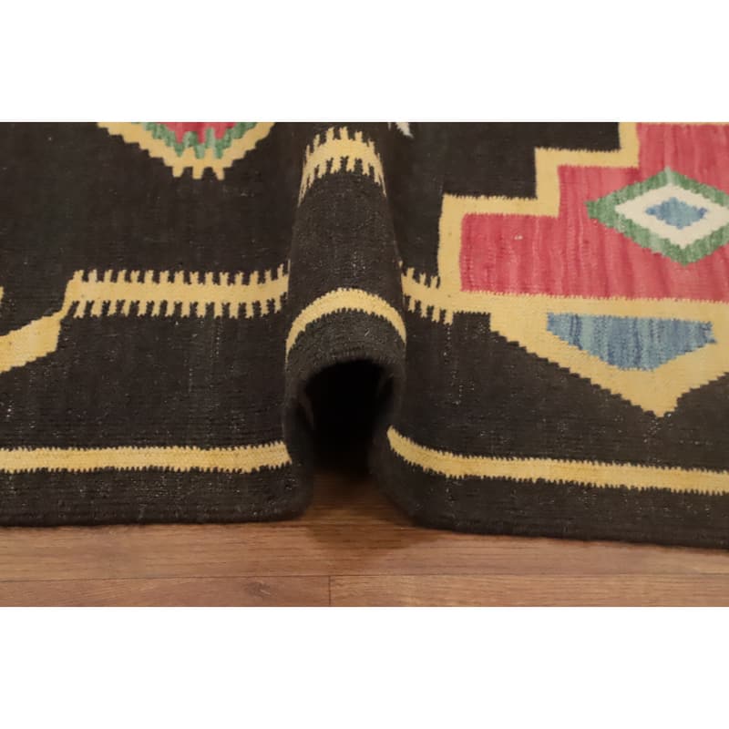 Hand Woven Oriental 100% Wool Carpet Southwestern Tribal Multi-Colored Kilim Area Rug - 9' 9'' X 7' 0''