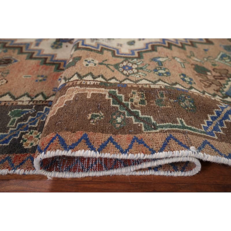 Geometric Orange Bakhtiari Persian Vintage Rug Hand-Knotted Wool Carpet - 4'9" x 9'10"