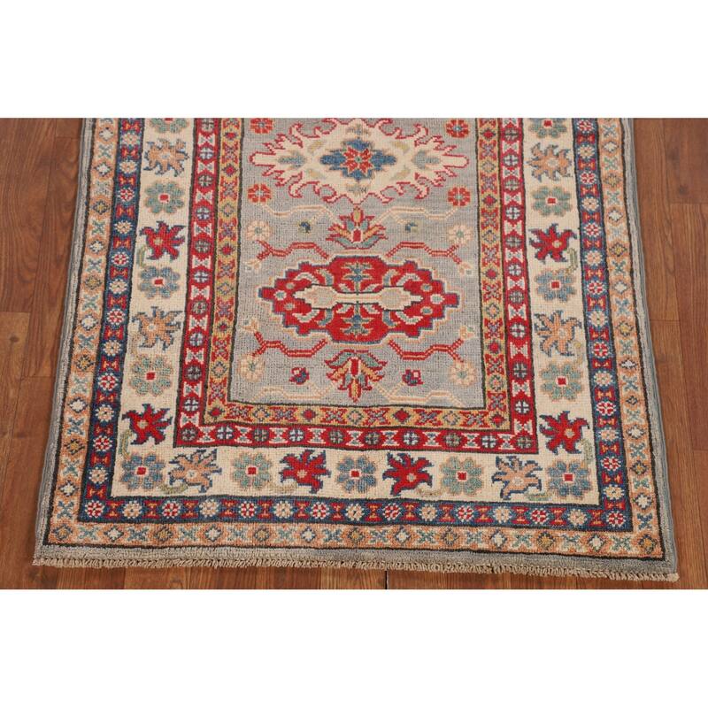 Geometric Kazak Accent Rug Bedroom Hand-Knotted Wool Carpet - 2'9" x 4'1"