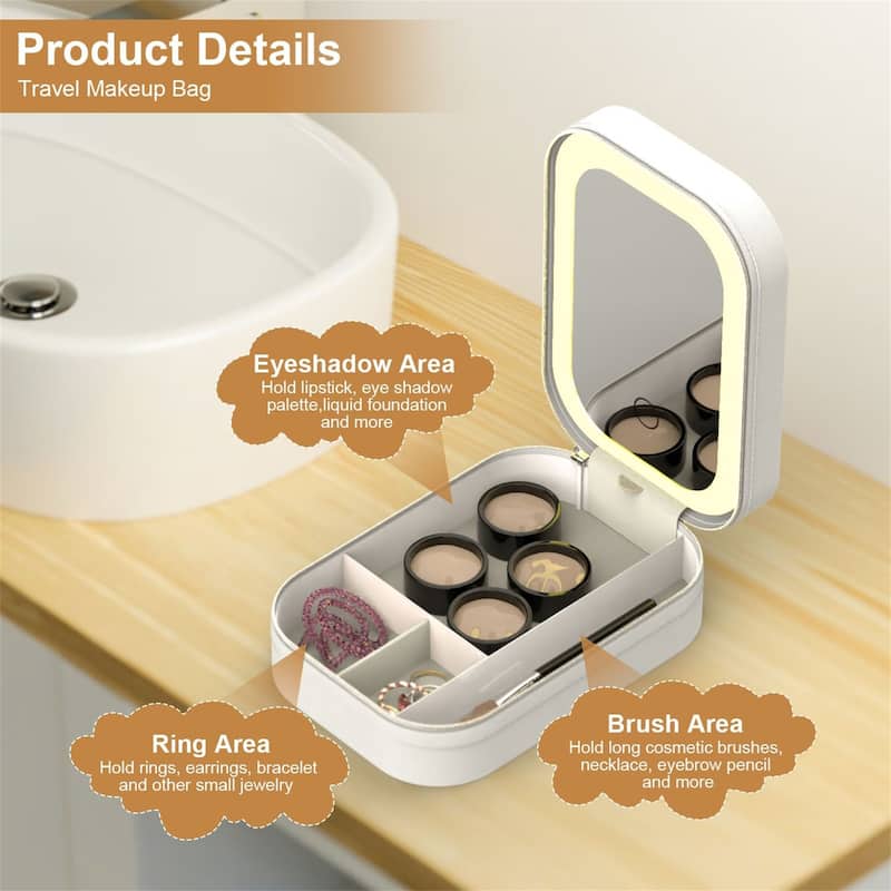 Portable Makeup Case with Rechargeable LED Mirror