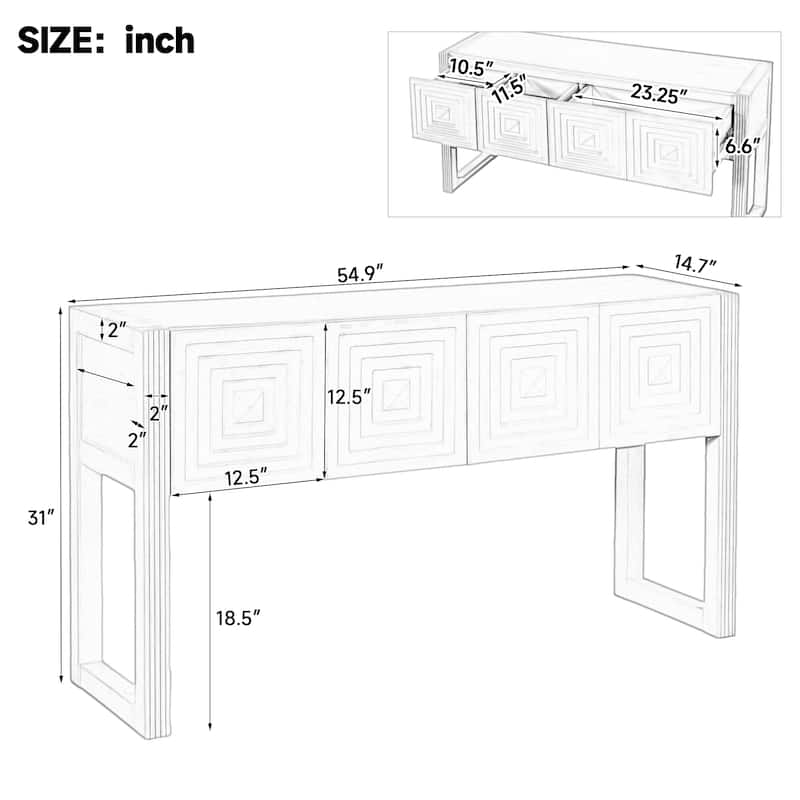 Christopher Knight Home - Modern Geometric Carved Console Table with Soft-Close Drawers & Fluted Legs for Living Room, Hallway