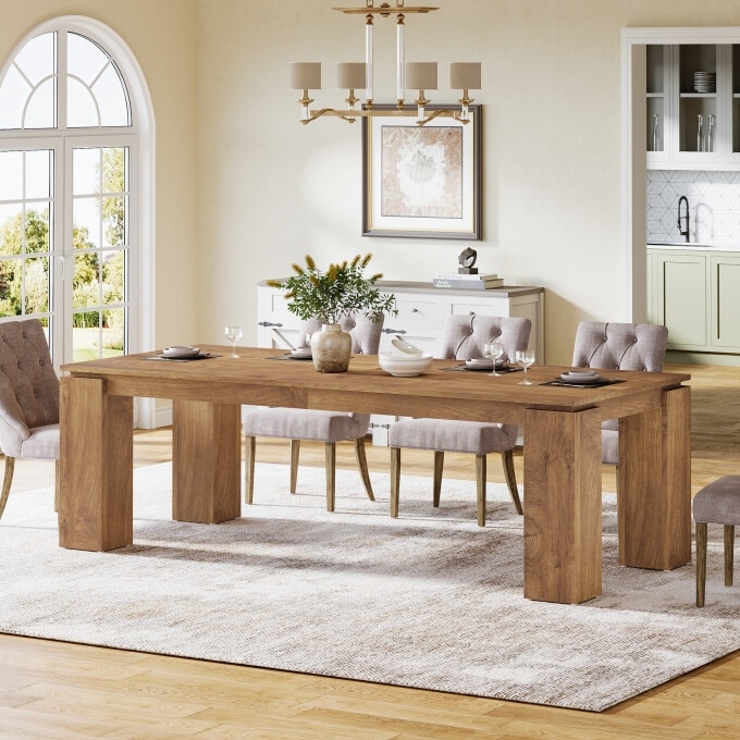 86-Inch Wood Dining Table, Industrial Modern Kitchen Table