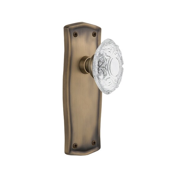 Nostalgic Warehouse PRACVI_PSG_234_NK Vintage Crystal Victorian Passage Door Knob Set with Prairie Rose and 2-3/4" Backset