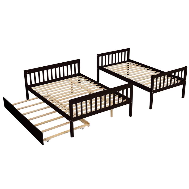 Twin over Full Bunk Bed with Trundle, Convertible into 2 Beds Bed