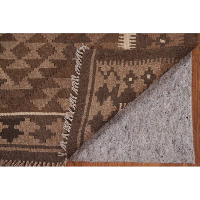 Hand Woven Oriental 100% Wool Carpet Southwestern Geometric Brown Kilim Area Rug - 9' 8'' X 6' 9''