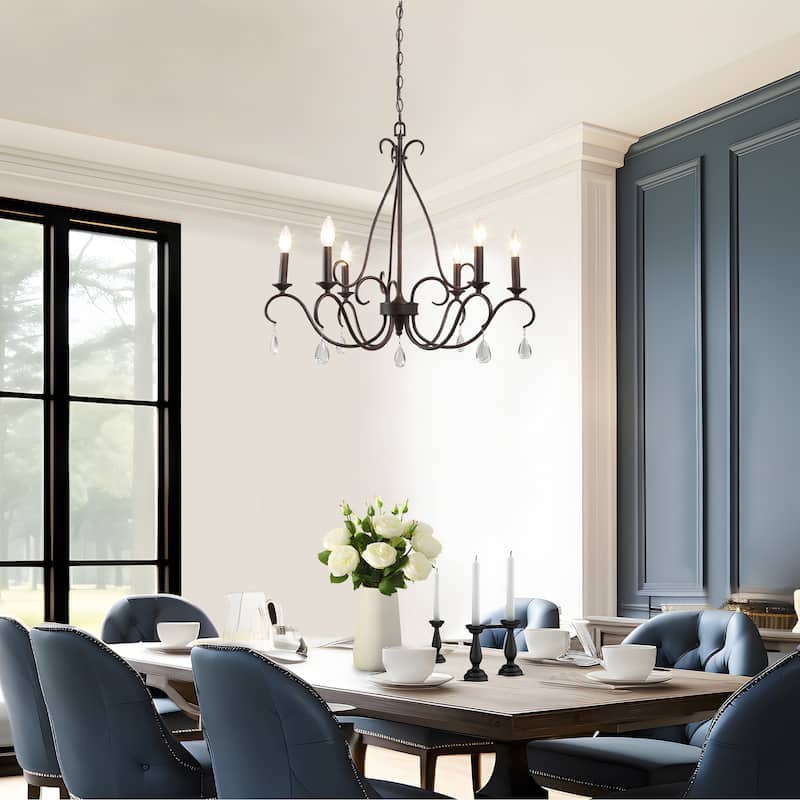 Farmhouse 6-Light French Country Chandelier Crystal Transitional Lights for Dining Room