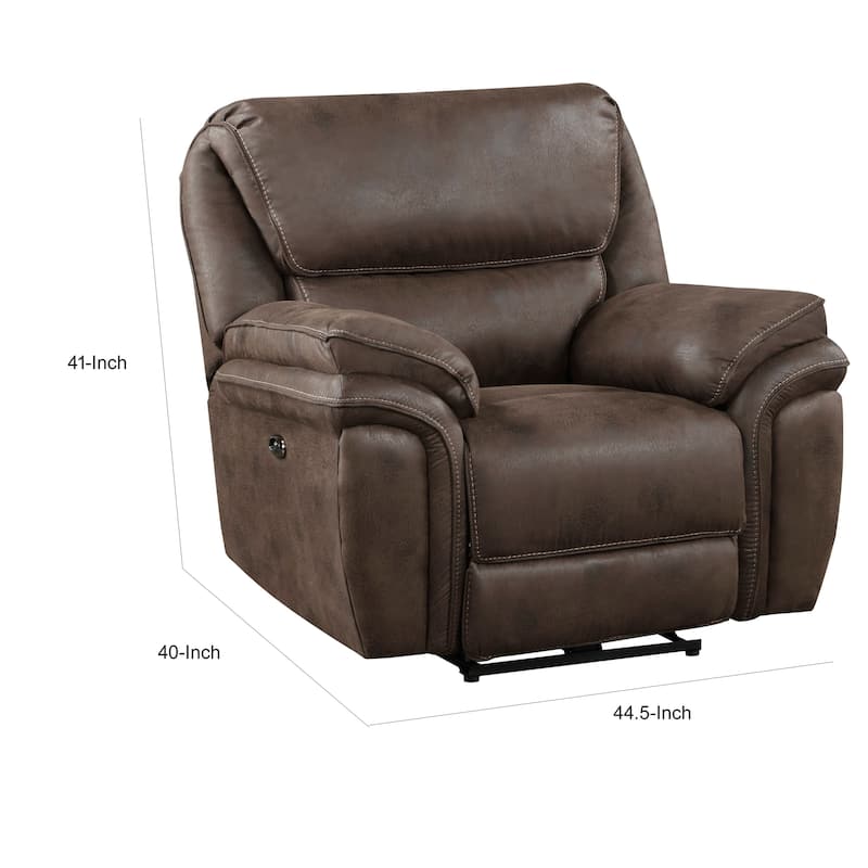 Tony 45 Inch Power Recliner Chair, Brown Microfiber, Solid Wood, USB Port