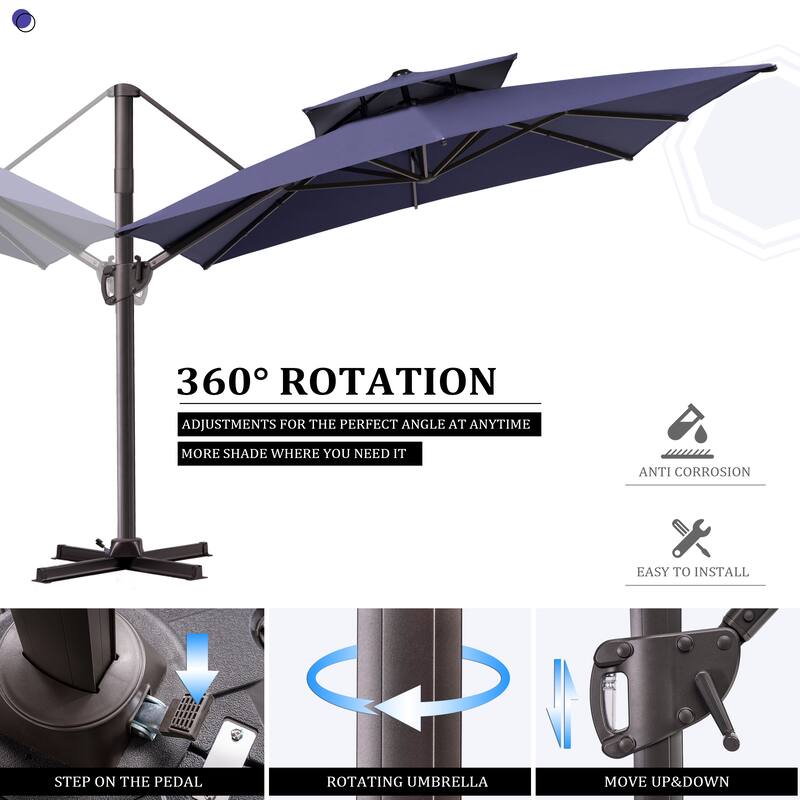 9x11FT Outdoor Patio Dual Top Umbrella Cantilever with Offset Base