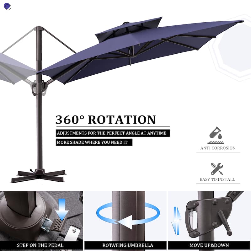 Pellebant Outdoor 9x11FT Patio Cantilever Umbrella Dual Top