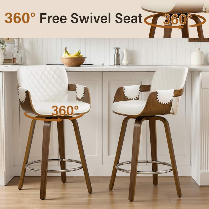 26-Inch Upholstered Swivel Counter Height Bar Stool with Armrests - 36.6"H x19.5"W x 21.3"D