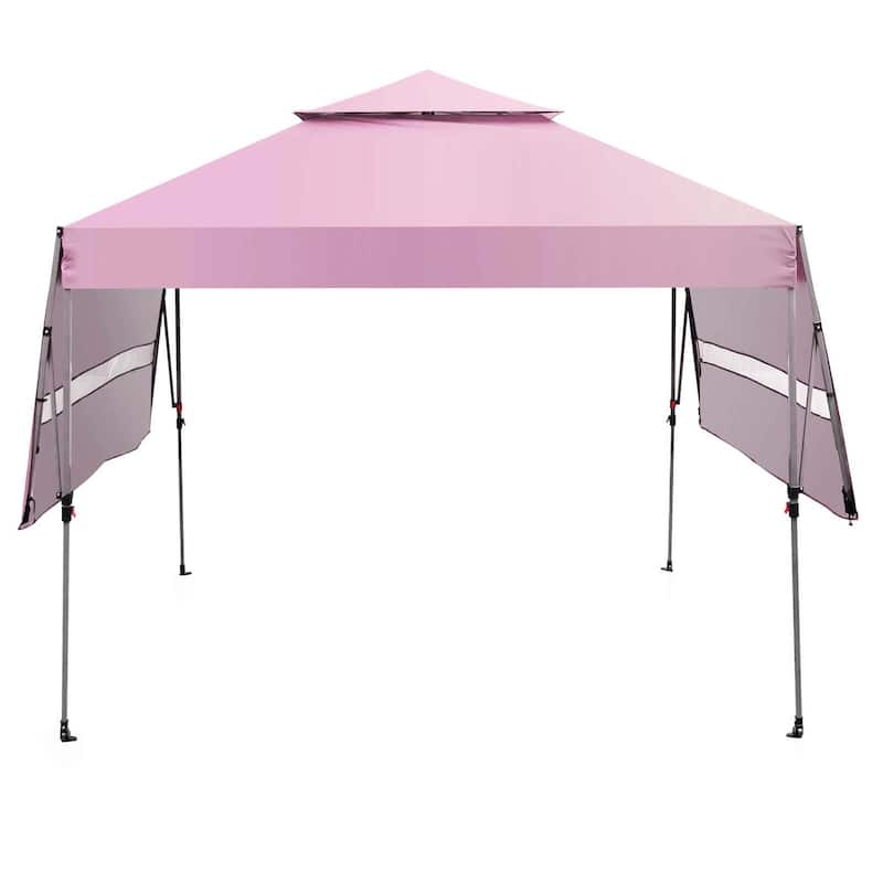 10x17.6 FT Pop Up Canopy with Dual Awnings Outdoor Gazebo Shelter - Pink