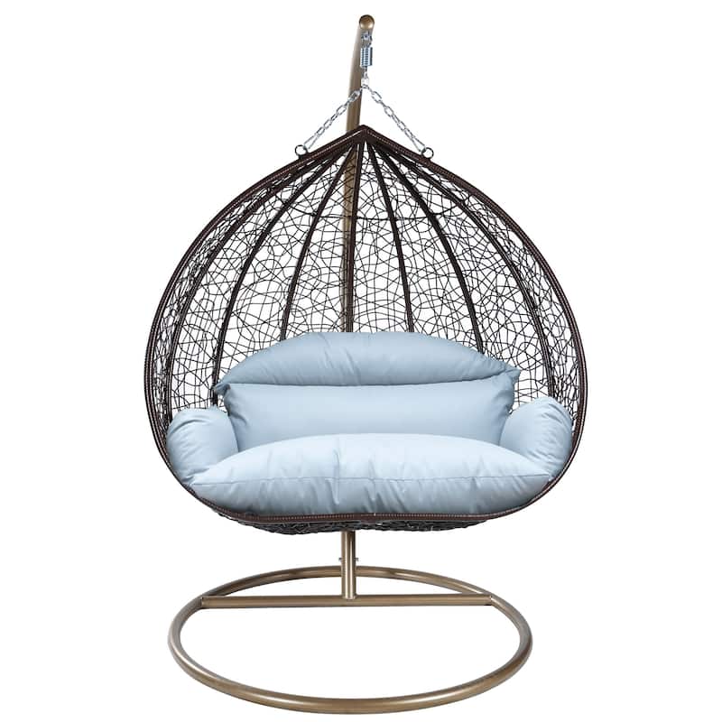 2-Person Egg Swing Chair in Brown Stainless Steel 2-Seater Porch Swing with Stand for Outdoor and Indoor - 77.95" Height - Light Grey