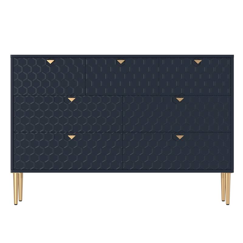 Honeycomb 7-Drawer Storage Cabinet, Accent Cabinet with Tapered Metal Legs, Buffet Sideboard with Versatile Storage