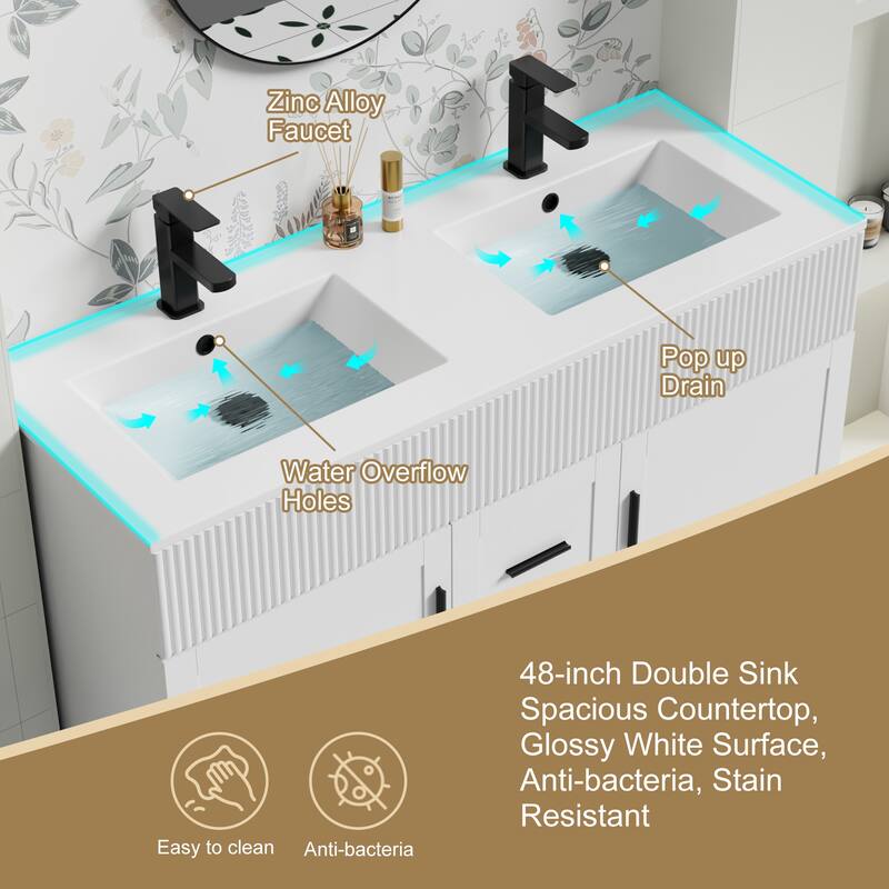 Modern 24/30/36/48" Wave-Line Bathroom Vanity Set with Sink & Faucet