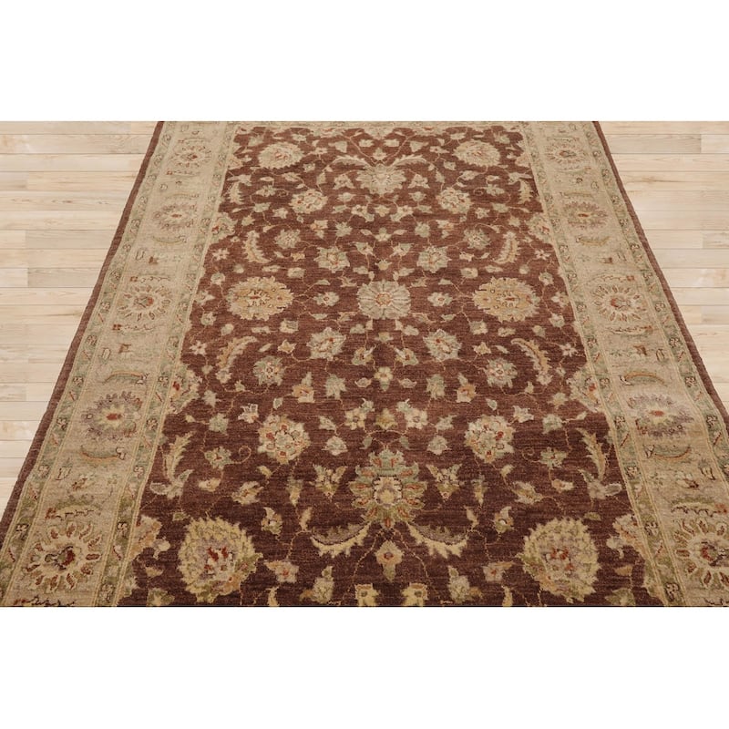 Hand Knotted Chobi Peshawar Brown Persian Wool Traditional Area Rug - 5' 7'' x 8' 3''