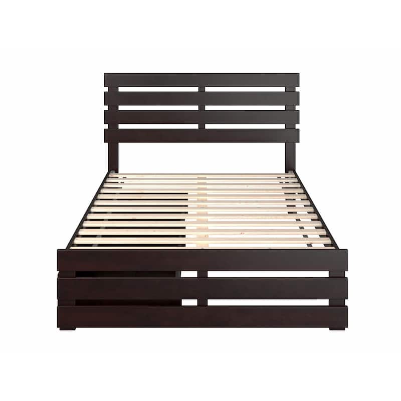 Oxford Full Platform Bed with Matching Footboard & 2 Storage Drawers in Espresso