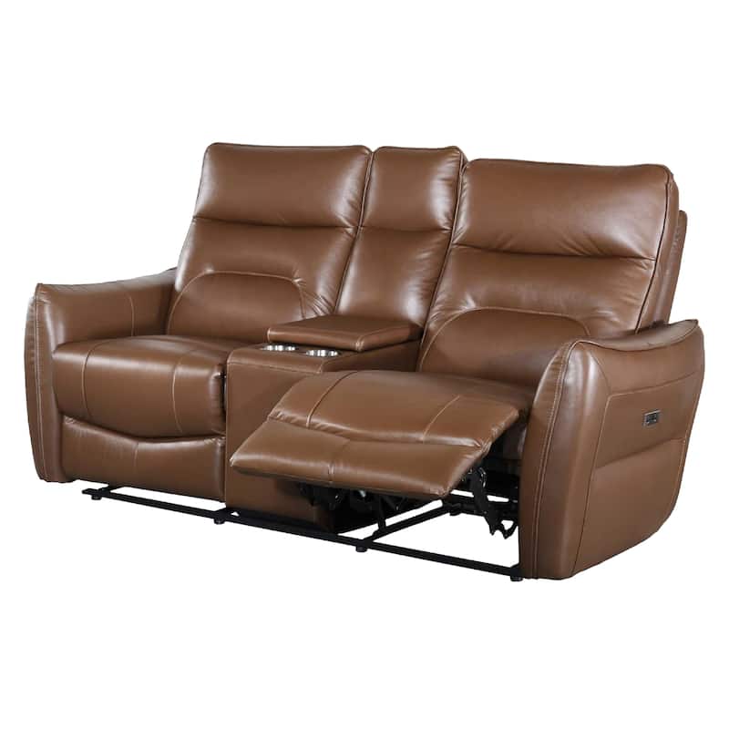 Teren Power Recliner Loveseat, 63 Inch, Brown Grain Leather, Cupholders