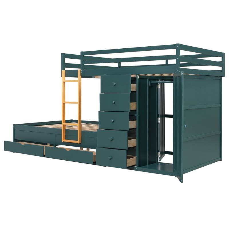 Full Size Bunk Bed with Built-in Drawers, Wardrobe & Ladder by Harper&Bright Designs