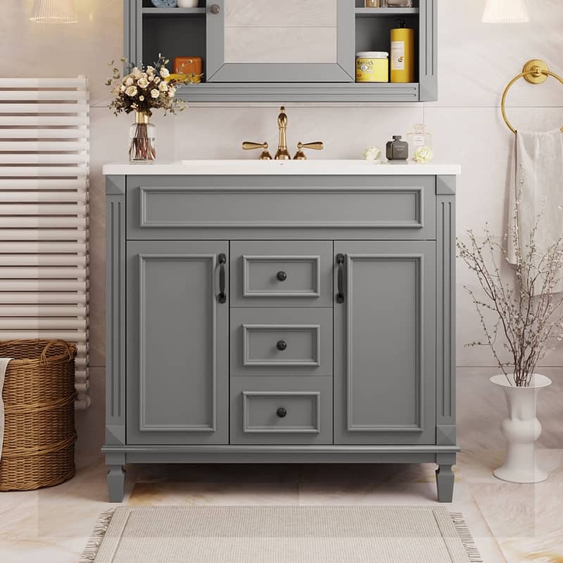 36" Bathroom Vanity with Top Sink, Modern Bathroom Storage Cabinet with 2 Soft Closing Doors and 2 Drawers