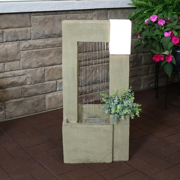 Sunnydaze Garden Shower Outdoor Fountain with Light and Planter - 31-Inch