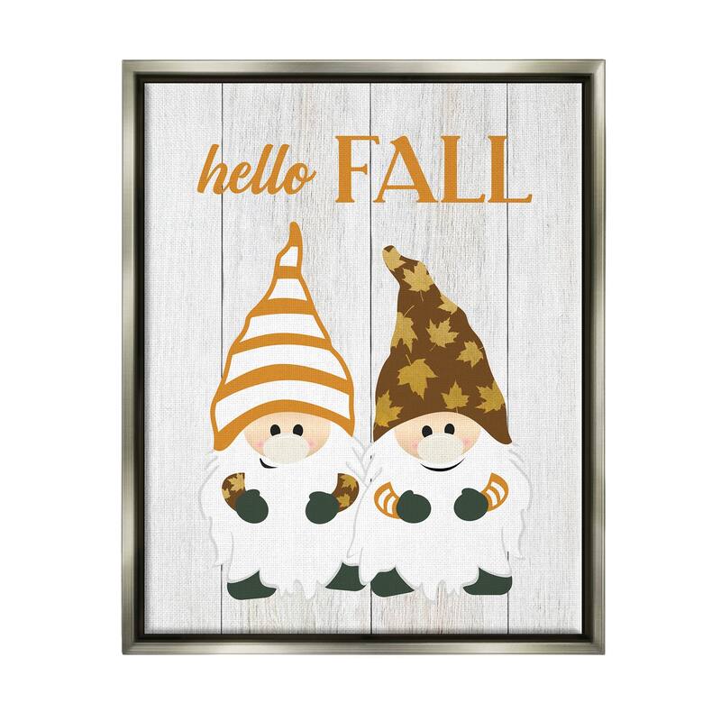 Stupell Hello Fall Whimsical Gnomes Framed Floater Canvas Wall Art, Design by CAD Designs - 25 x 31 - Grey