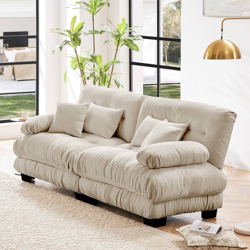 Oversized Modular Sectional Sofa, Chenille Deep Seat 2-Seater Sofa, Upholstered Cloud Couch with Lumbar Pillows & Throw Pillows - Light Coffee
