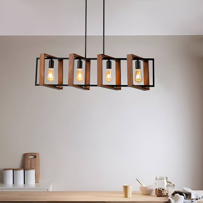 4-Light Black/Brown Kitchen Island Pendant, Modern Rustic Style