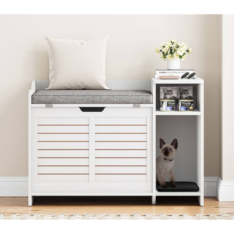 Modern Cat Litter Box Enclosure with Top Opening - White