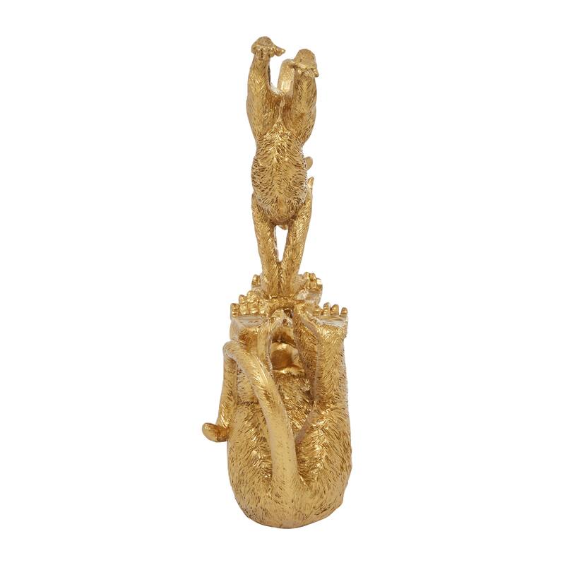 Gold Polystone Monkey Decorative Sculpture - 8 x 3 x 11