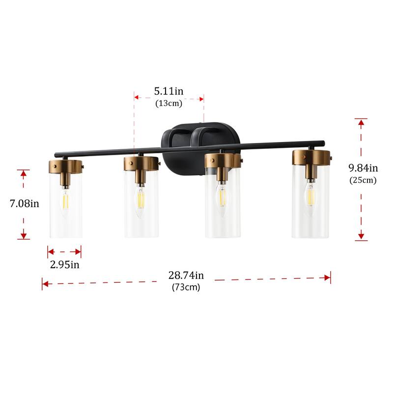 4-Lights Glass Shade Creative Bathroom Vanity Lighting - 28.7"D×4.7"W×9.8"H