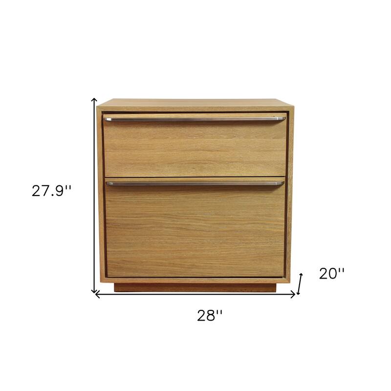 28" Oak Two Drawer Wood Nightstand