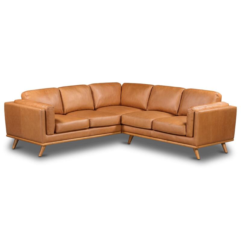 Poly and Bark Cadiz Corner Sectional - Genuine Italian Leather - Symmetrical - Bourbon Tan