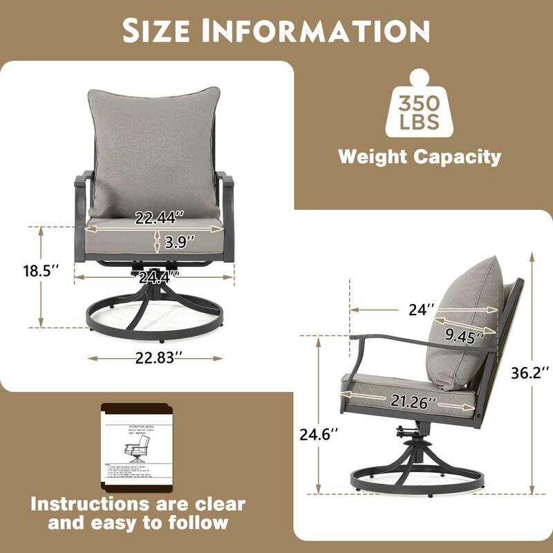 Outdoor Swivel Rocker Chairs Set of 2, Heavy-Duty 360° Swivel Patio Chairs with Cushions, All-Weather Steel Frame for Garden