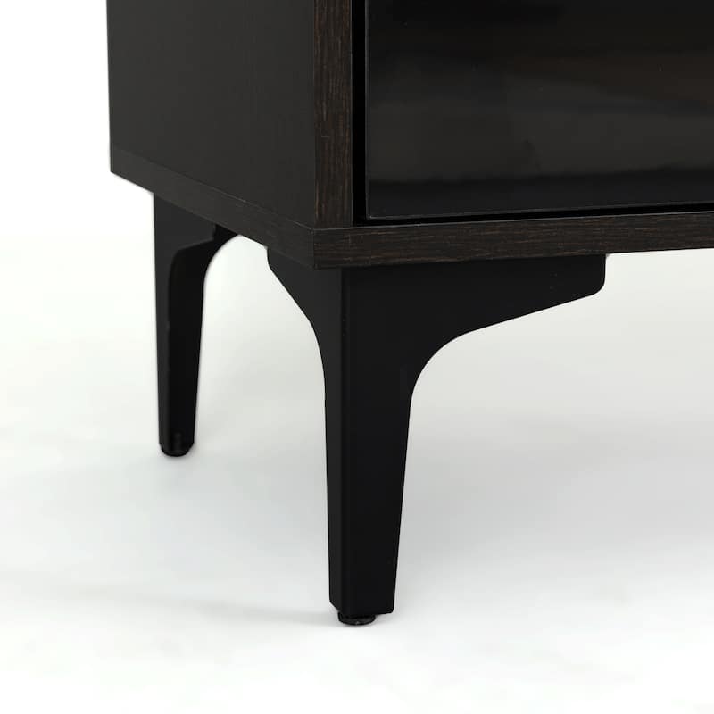 Black+Brown 62.99" TV Stand with LED Remote Control Lights and High Gloss Finish for TVs Up to 65"