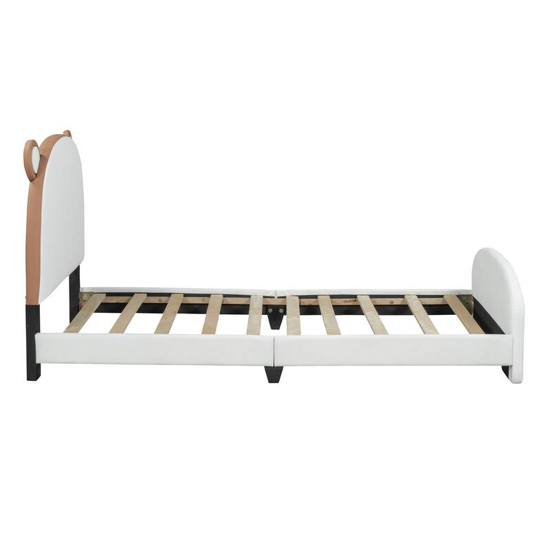 Twin Size PU Upholstered Platform Bed with Bear Shaped Headboard