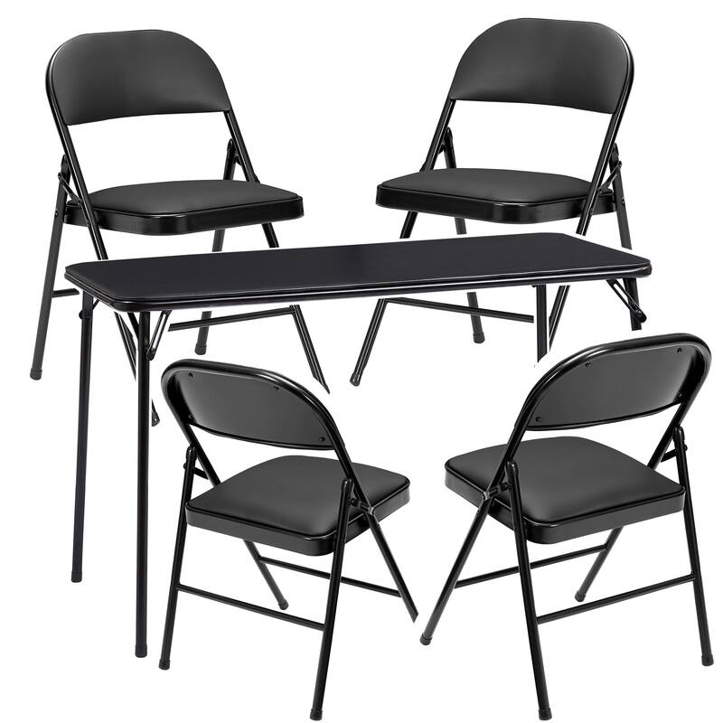 Taomika 5 Piece Black Folding Game Room Card Table and Upholstered Chair Set Table and Chair Set - Rectangular Black