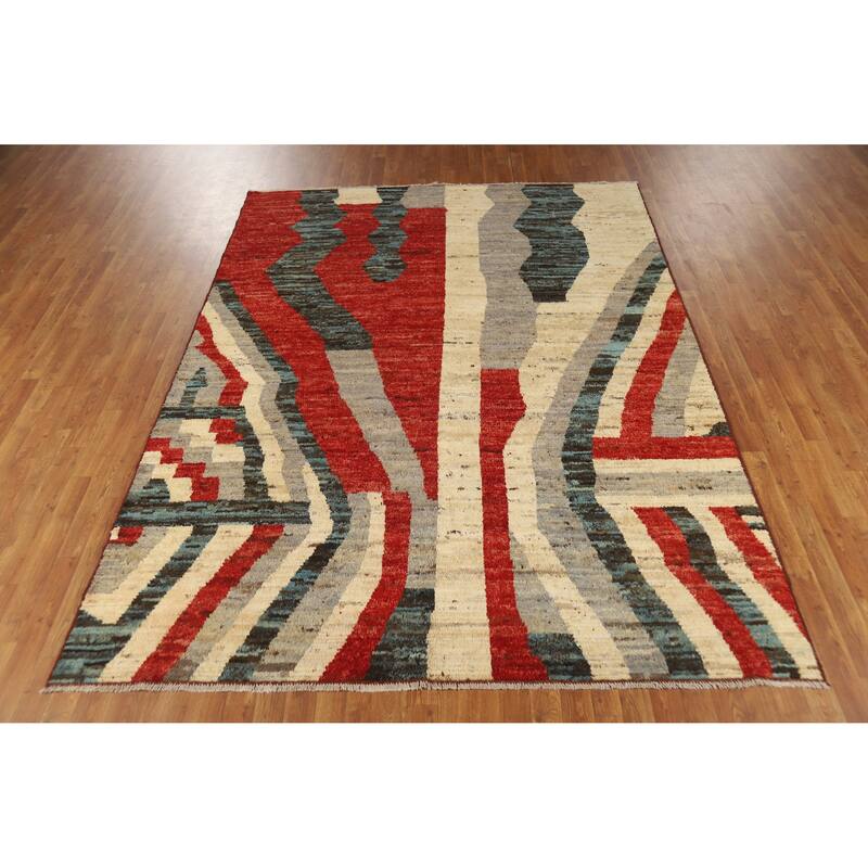 Abstract Moroccan Oriental Area Rug Handmade Wool Carpet - 7'3" x 9'8"