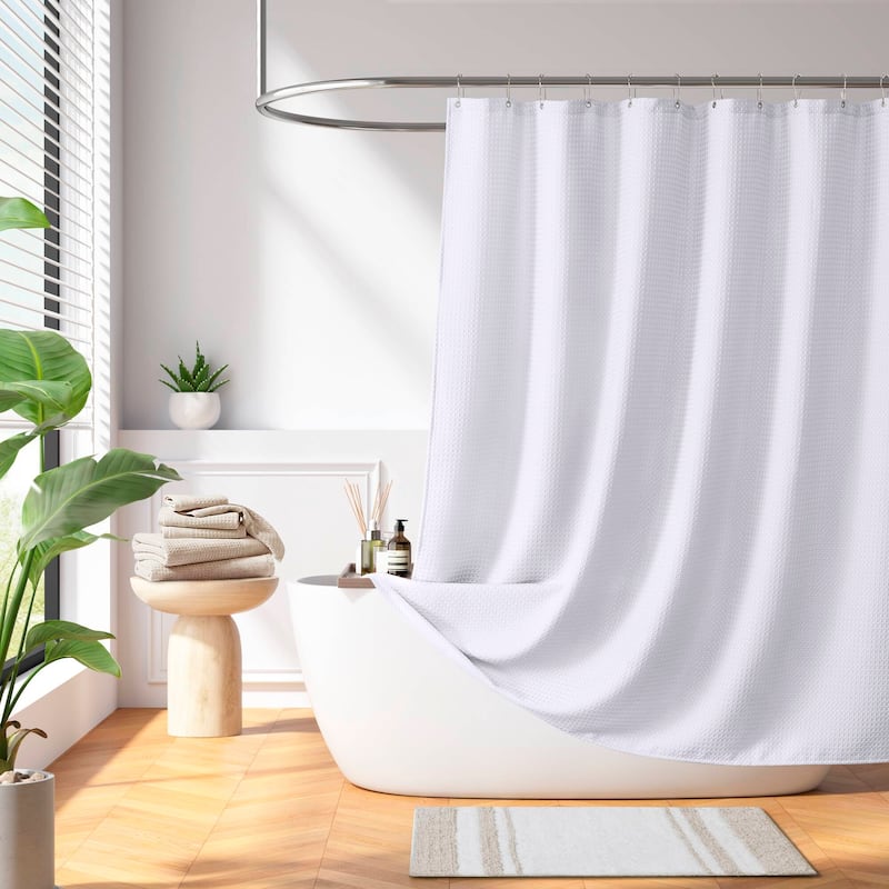 Madison Park Arbor Waffle Waffle Shower Curtain - White - 72x72"