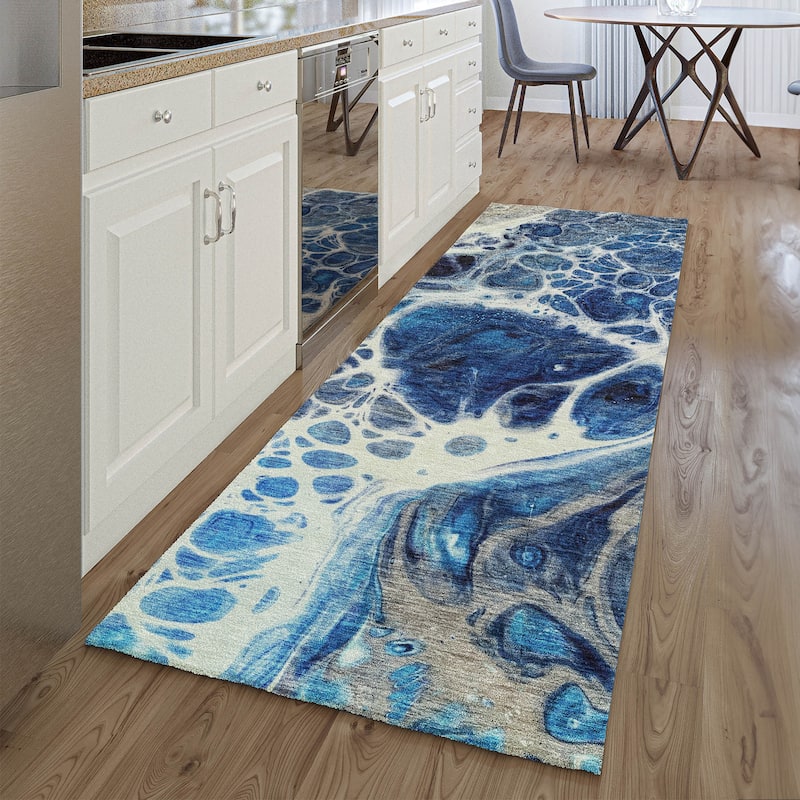 Premium Washable Super Soft Abstract Ink Mayfield Rug - Navy - 2' 3" x 7' 6" - Runner