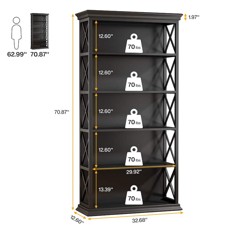 71-inch Tall 6-tier Industrial Bookcase - 11.8"D x 31.5"W x 70.86"H