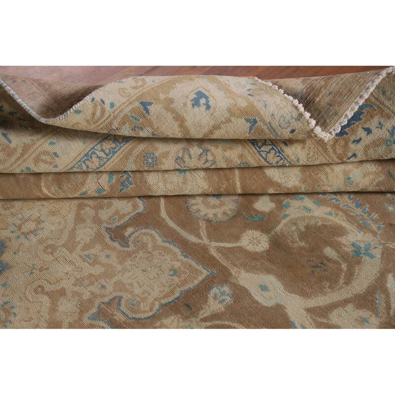 Hand Knotted Oriental 100% Wool Carpet Traditional Floral Brown Mashad Area Rug - 9' 0'' X 6' 0''