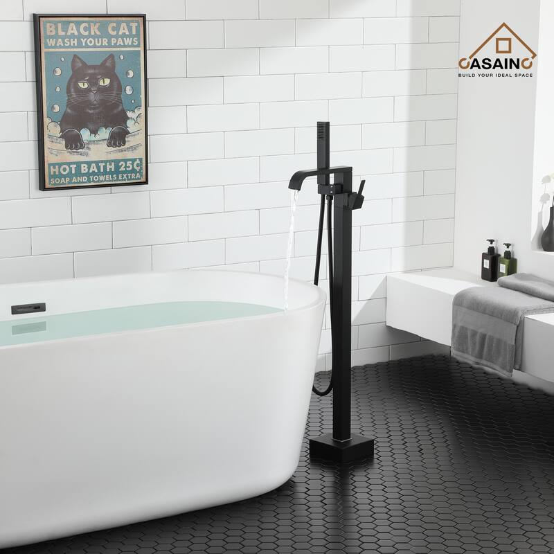CASAINC Free Standing Floor Mount Bathtub Shower Faucet High Flow Bathroom Tub Filler with Hand Shower