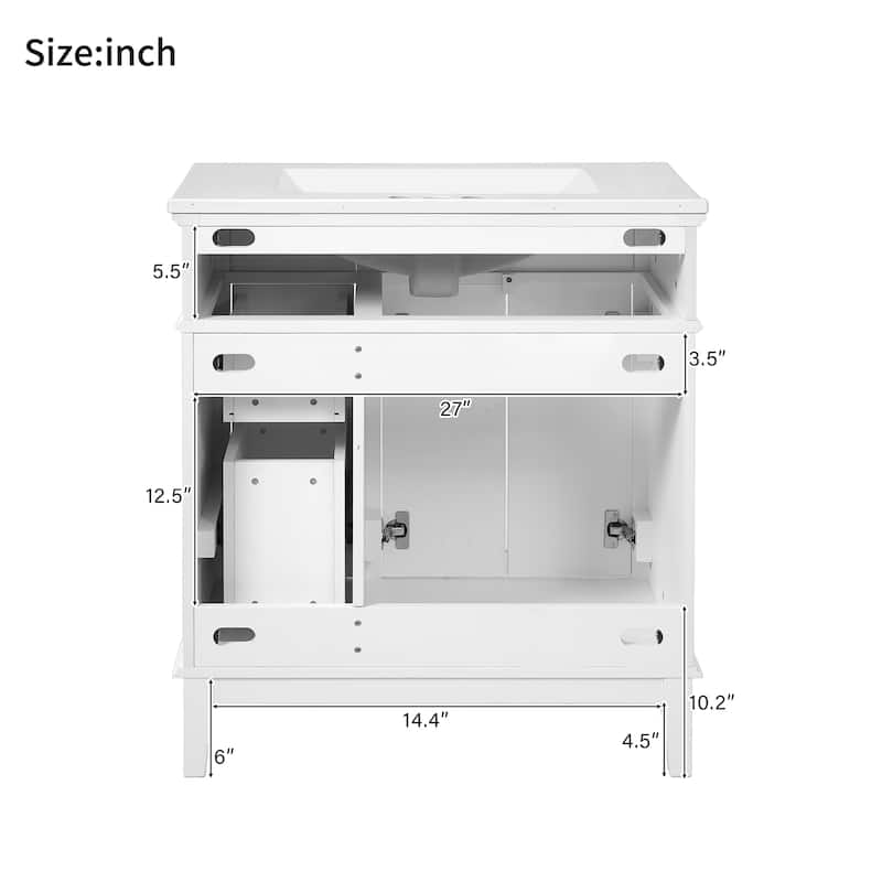30" Bathroom Vanity with Ceramic Sink - Modern Cabinet with Soft-Close Doors, Deep Drawer & Standard Drawer